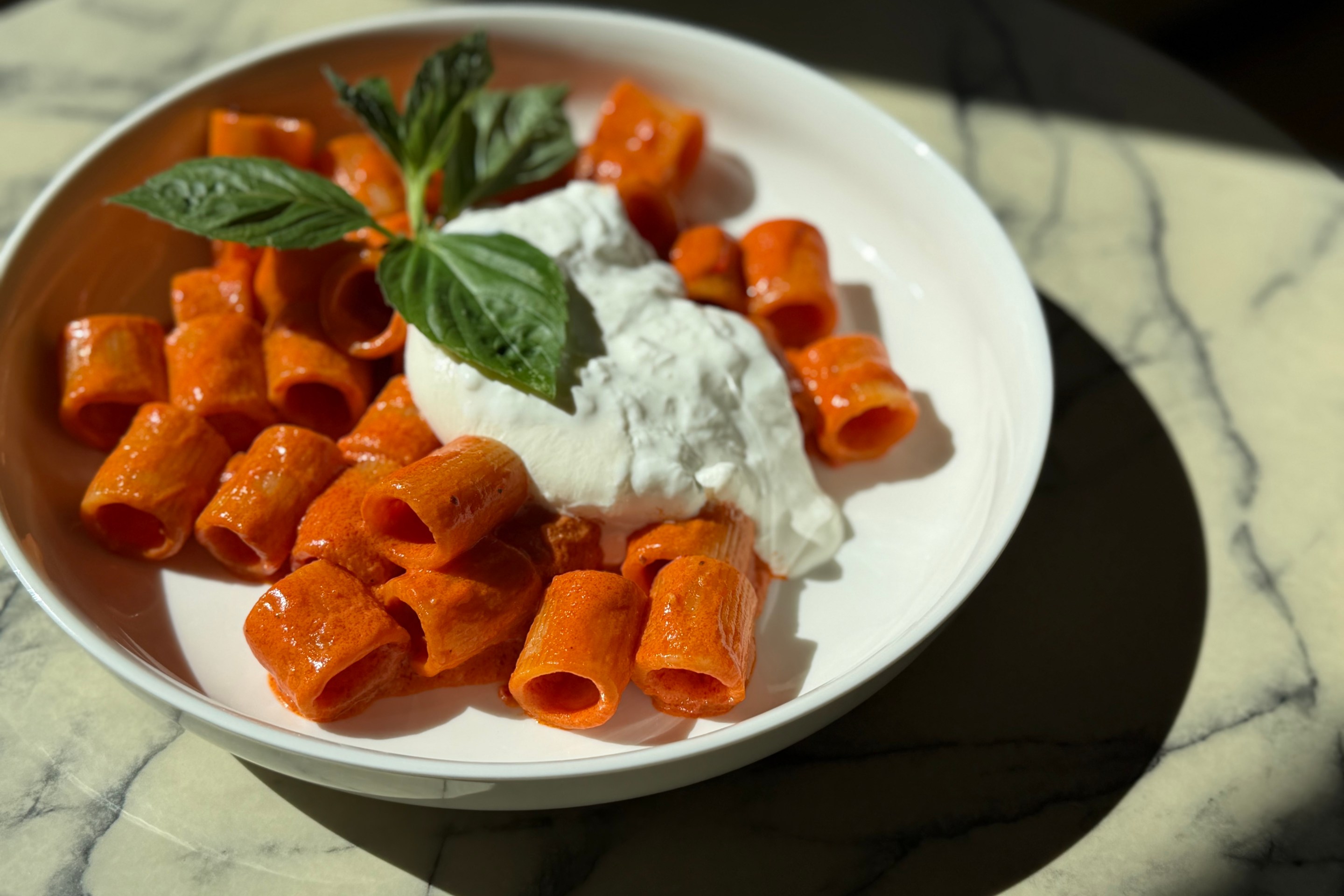 Rigatoni with spicy vodka sauce by Joanna Moeller.