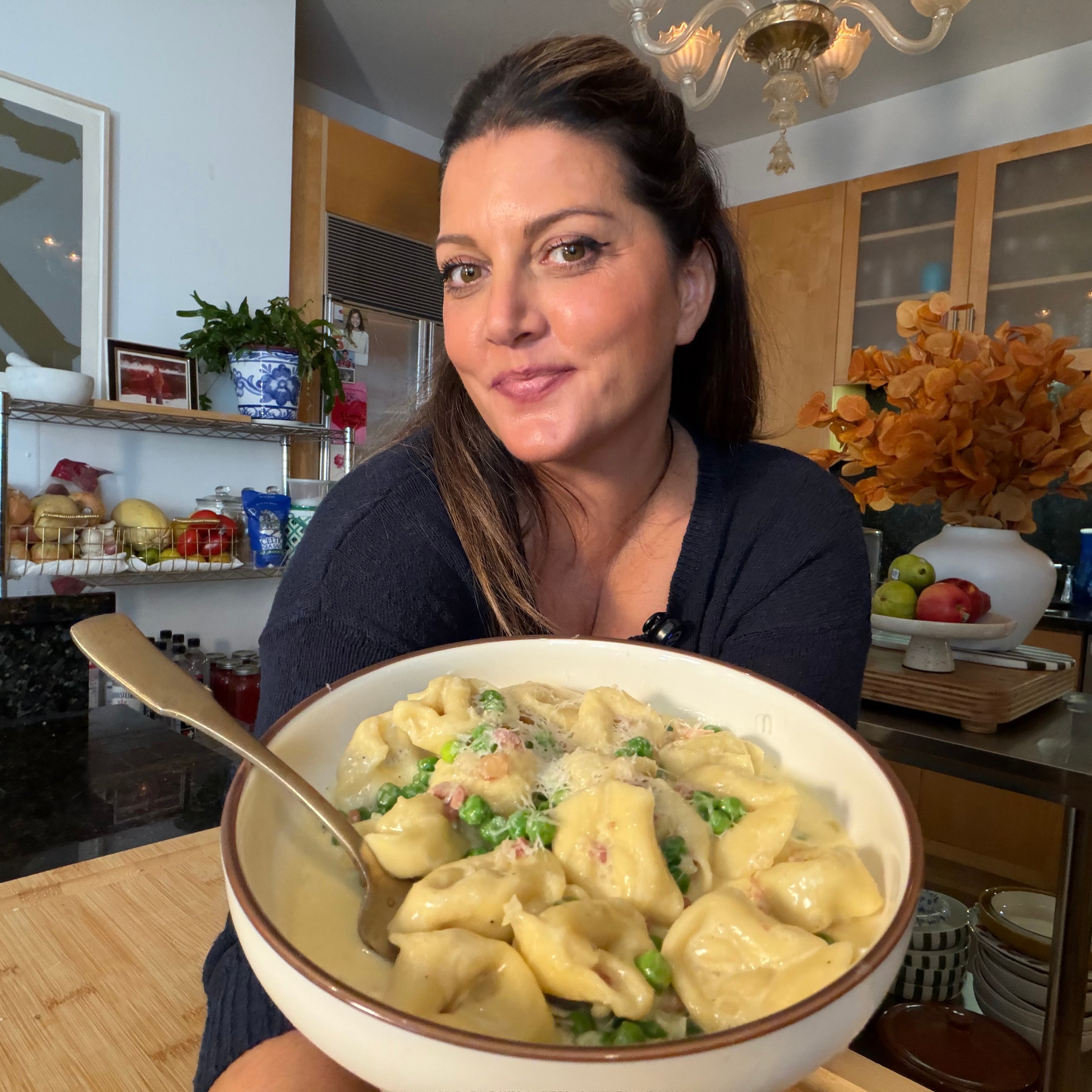 Joanna Moeller with her tortellini with pancetta and peas.