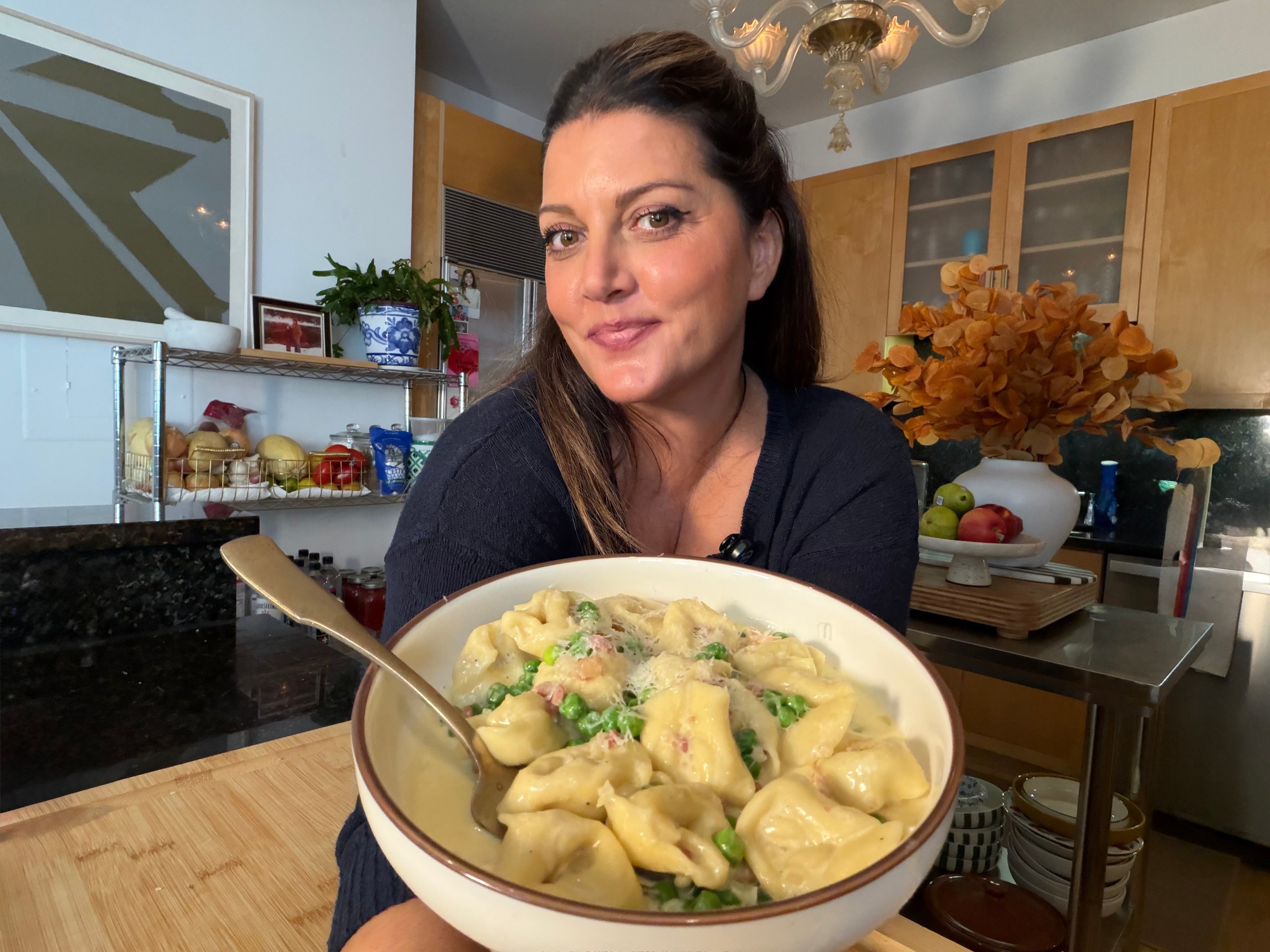 Joanna Moeller with her tortellini with pancetta and peas.