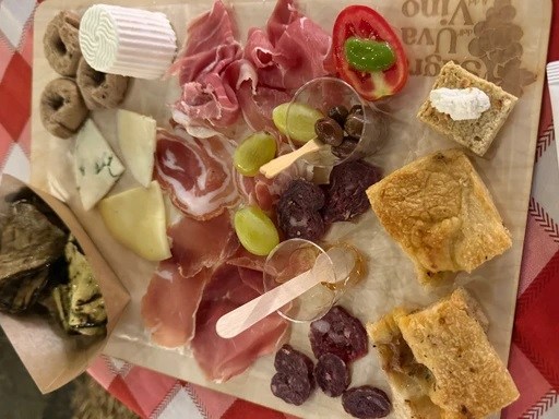 A board of charcuterie and cheeses at the Sagra dell'Uva e dell Vino.