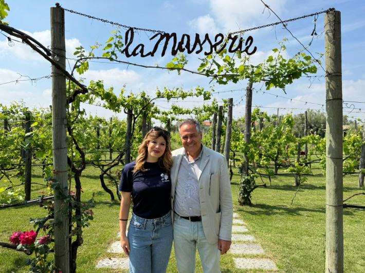 Sara Carusone with her father, Giuseppe, at La Masserie. Photo credit: La Masserie