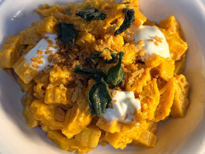 The creamiest pumpkin vodka sauce, scaled for one.