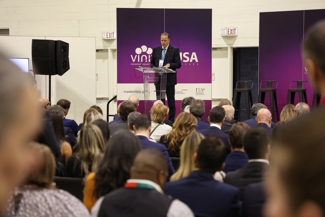 Federico Bricolo, President of Veronafiere, at VinItaly.USA 2025 in Chicago.